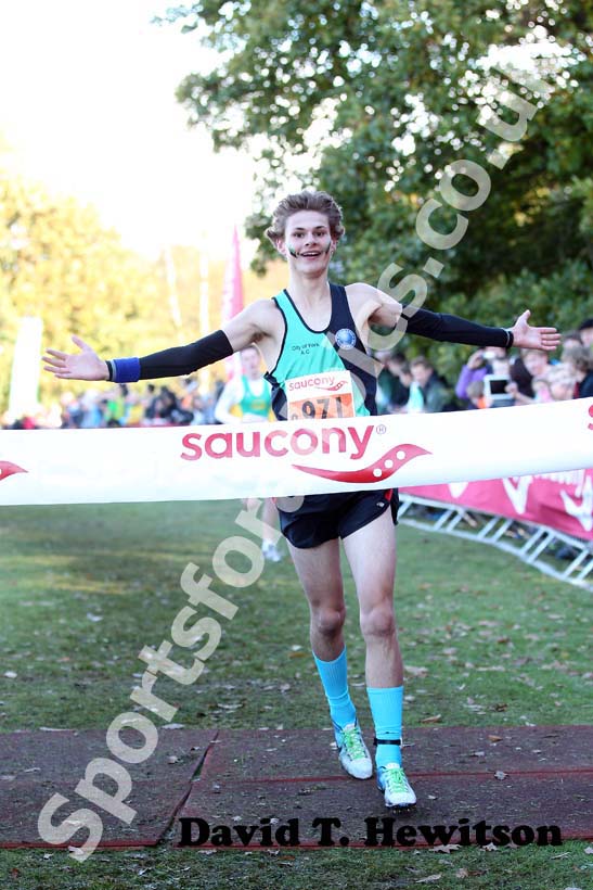 J. Schofield (City of York) win the under-15 boys  2012 National Cross Country Relay Championships.